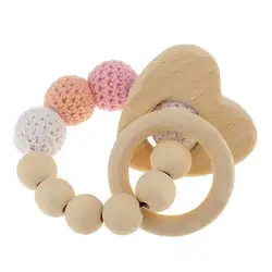 1 pc pearl Прорезыватели для зубов деревянные младенческой погремушка игрушка ребенок прорезывания зубов аксессуары-Разноцветные-сердце