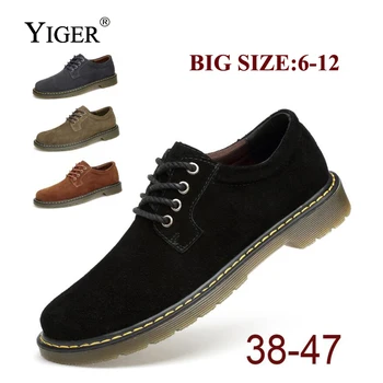 

YIGER New Man Big Size Shoes Cow Suede Casual shoes Men Lace-up Oxfords Shoes Man Traveling shoes Breathable 0118