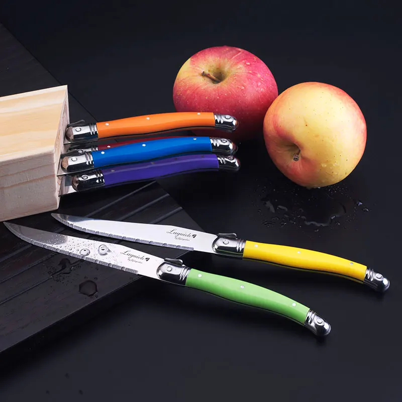 6pcs 9'' Laguiole Style Stainless Steak Knife set Rainbow Dinner Knives