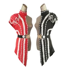 Модный женский s Набор для лоскутного шитья сценический для певца DS DJ костюм для взрослых танцевальная одежда с белой жемчужной цепочкой танцевальная одежда для женщин