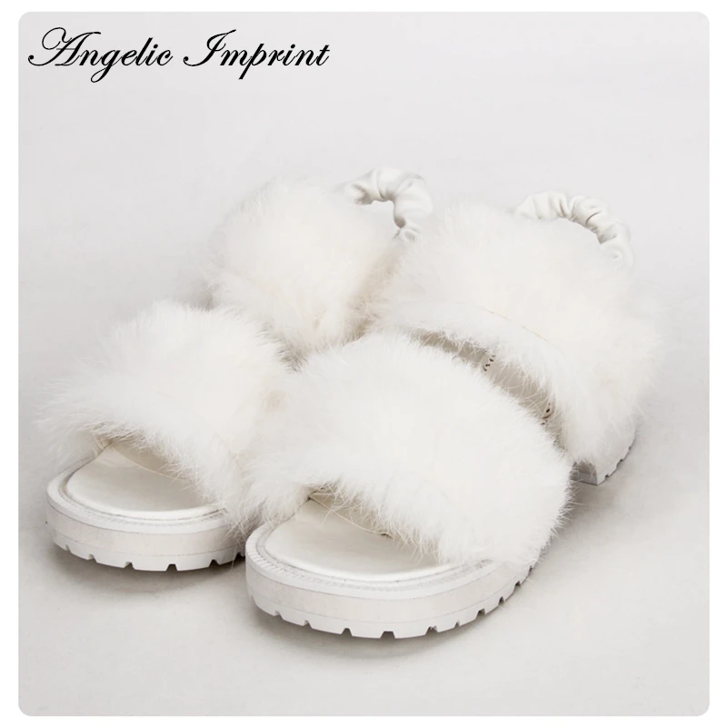Lovely Fluffy White Fur Sweet Lolita Girls Summer Sandals Shoes | Обувь