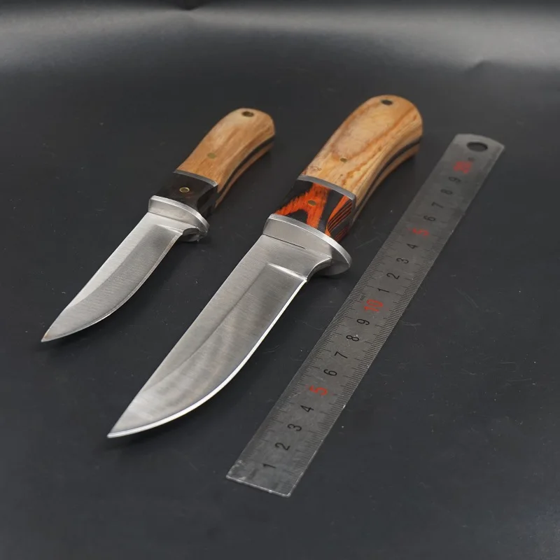 Fixed Blade Hunting Knife Outdoor Camping Small Straight Knives Survival Tactical Knife Wood Handle EDC Self-defense Multi Tools