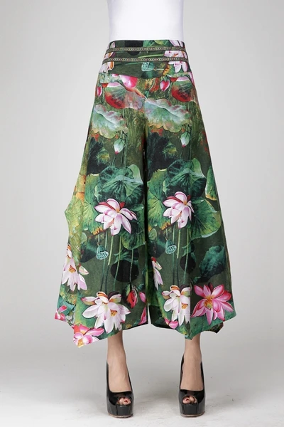 Хлопковые и льняные женские брюки, Китайские Этнические женские свободные брюки, хлопковые льняные брюки, девятые брюки с цветочным узором, один размер - Цвет: Color 16
