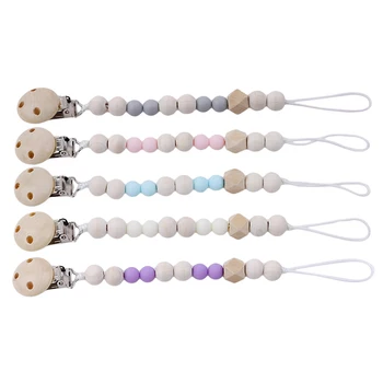 

Baby Pacifier Clip Chain Wooden Holder Soother Pacifier Clips Leash Strap Nipple Holder For Infant Nipple Bottle Clip Chain