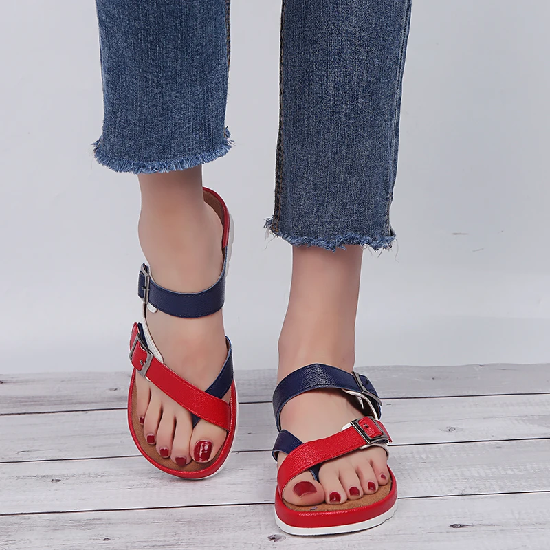 Fashion large size women's shoes summer trend flat sandals and slippers set toe lovers slippery metal buckle non-slip 2019