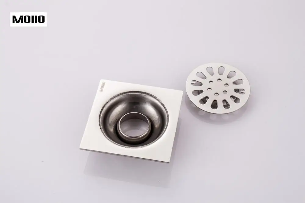 MOIIO 4 inch Brushed Stainless Square Floor Drain with Removable Cover Shower Room Floor Drain Made of Sus304 Stainless Steel MOIIO 4 inch Brushed Stainless Square Floor Drain with Removable Cover Shower Room Floor Drain Made of Sus304 Stainless Steel