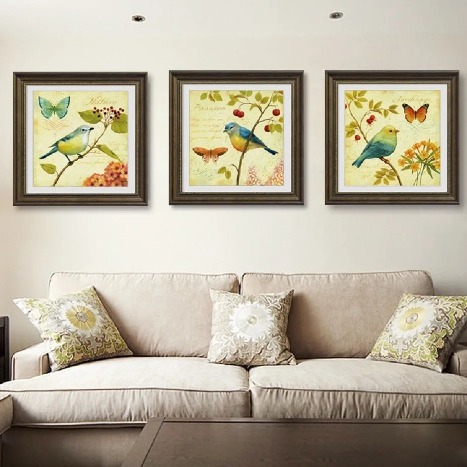 Винтаж Европа птицы Бабочка Цветы натуральный холст живопись плакаты печать настенные художественные картины гостиная спальня домашний декор