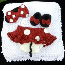 Вязаная одежда для новорожденных: повязка на голову+ подгузник с юбкой-пачкой+ обувь, комплект из трех предметов красного цвета для фотосъемки