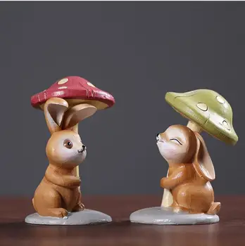 

3pcs Lovely Mocha Rabbit Series Color Mushroom Resin Craft Ornaments Mocha Rabbit Nordic Style Living Room Decoration Kids Toys