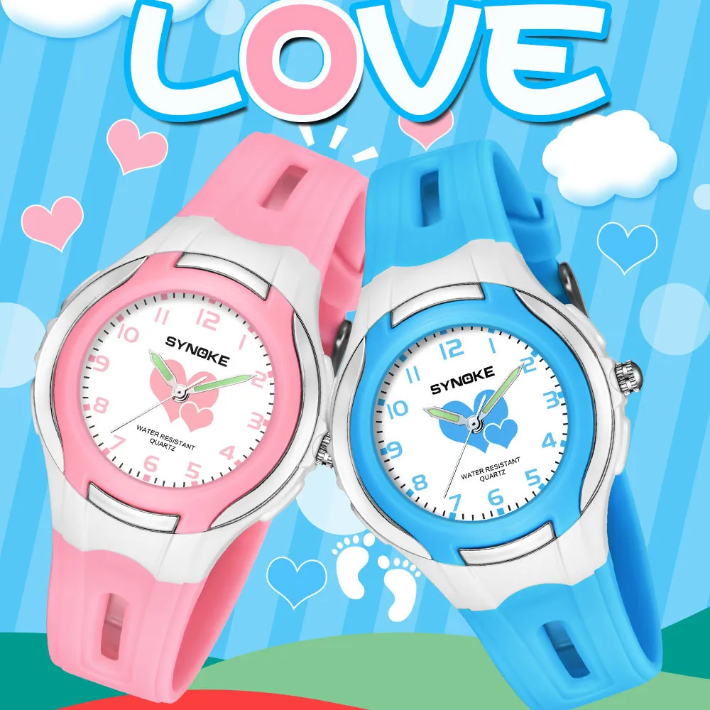 

New SYNOKE Multi-Function 50M Waterproof Heart Pattern Watch LED Digital Double Action Watch Digital Watch For kids Y09K4