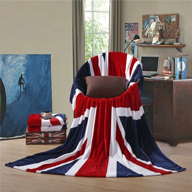 

Wholesale 150*200cm Flannel Fleece British American Flag Plaid Blankets for Beds Throws for Bed Sofa Cover Single Bedspread