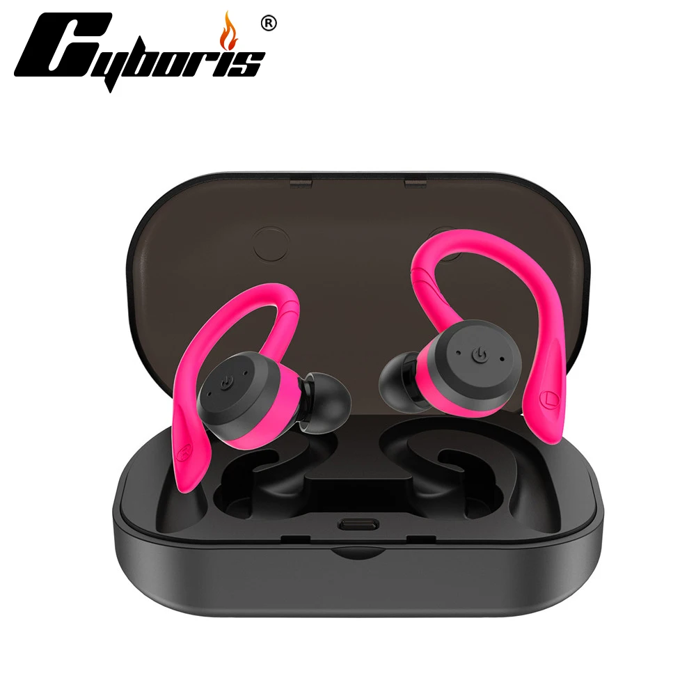 

Cyrboris Bluetooth 5.0 Headset TWS Dual Bluetooth Headset True Wireless IPX7 Waterproof with Ear-hook In-ear Sports Earphone