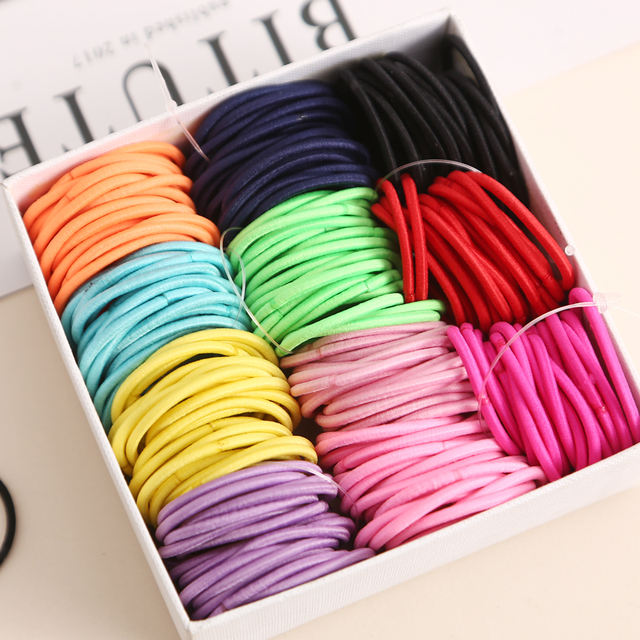 AIKELINA 100pcs/lot 3CM Cute Girl Ponytail Hair Holder Hair Accessories Thin Elastic Rubber Band For Kids Colorful Hair Ties