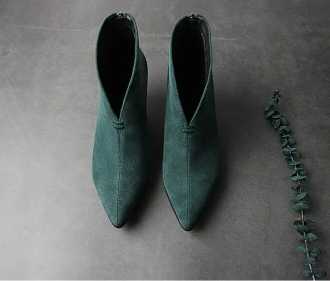 XGRAVITY/Женская обувь из натуральной свиной кожи на тонком каблуке; модные женские ботинки с глубоким v-образным вырезом; элегантная женская обувь в европейском стиле; A060