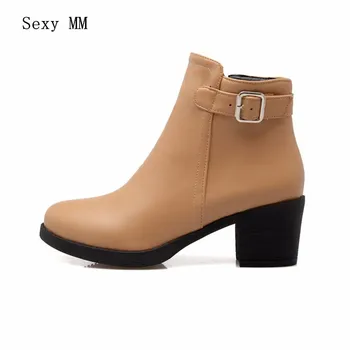 

Spring Autumn Women Ankle Boots Square Low High Heels Woman Short Boots Shoes High Quality Plus Size 34-40.41.42.43 botas botte
