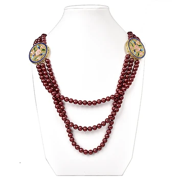 

3 rows red beaded gems with multiple Synthesis pearl add Elegant design necklaces to match your collarbone