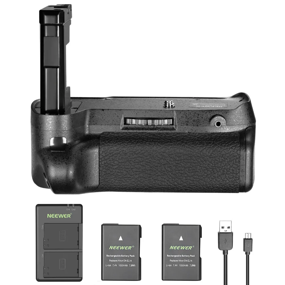 

Neewer Pro Vertical Battery Grip Holder and 2 Pieces 1050mAh EN-EL14 Replacement Li-ion Battery with USB Input Dual Charger
