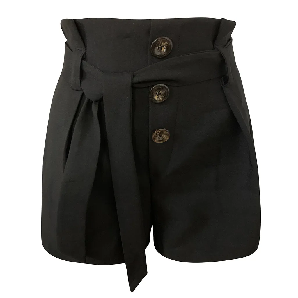 OSTRICH женские кружевные летние шорты модные трендовые Модные женские повседневные шорты с высокой талией и бантом - Цвет: Черный