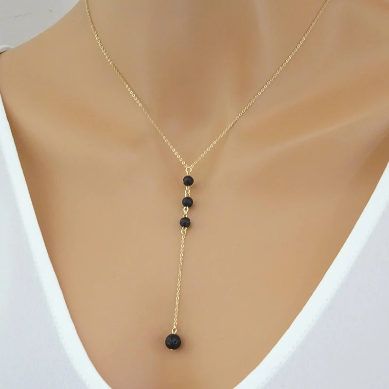 Lava necklace, Simple Lava stone lariat necklace XL1074in Chain