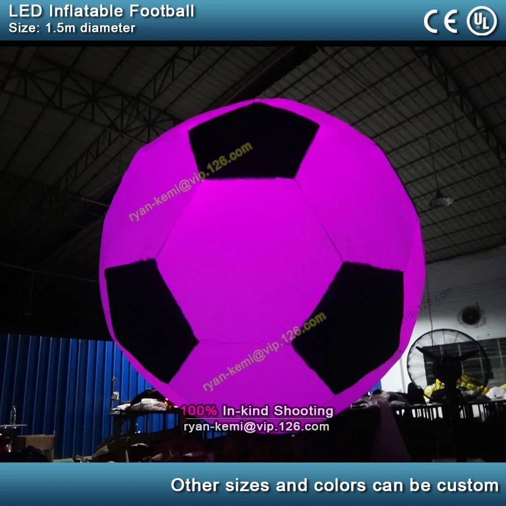 1.5m LED lighting inflatable football inflatable soccer ball hanging decoration inflatable balloon with LED light