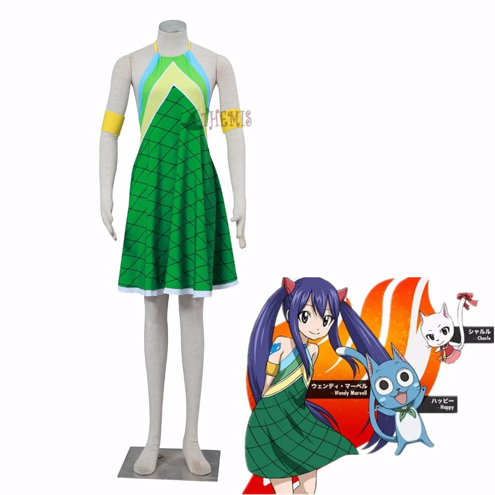 

Athemis Fairy Tail Wendy Marvell Cosplay Costumes green Dress in stock
