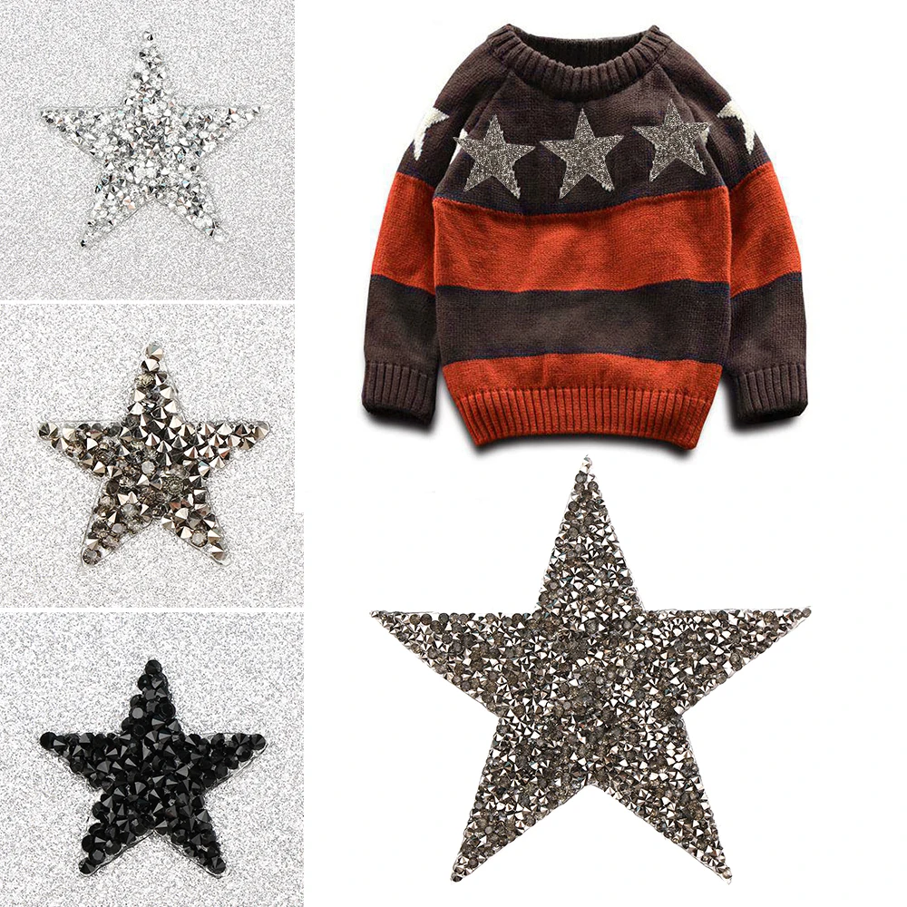 

1PC New Crystal Rhinestone Star Patches DIY Motif Iron on Patches Applique For Heat Transfer Clothing Shoe Bag Multi Sizes