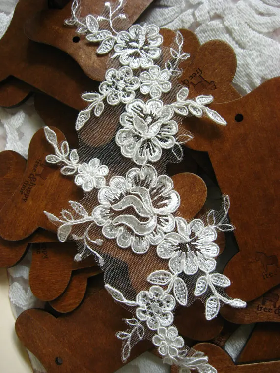 ivory Bridal Applique, Alencon Lace Applique, bridal headpiece applique