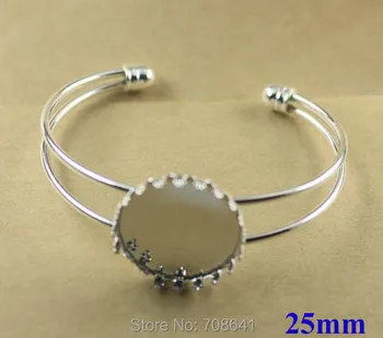 

25mm Blank Bracelet Circle Hollow Filigree Crown Bezel Cabochon Bases cuff Bangle Settings Findings Craft Silver Plated Brass