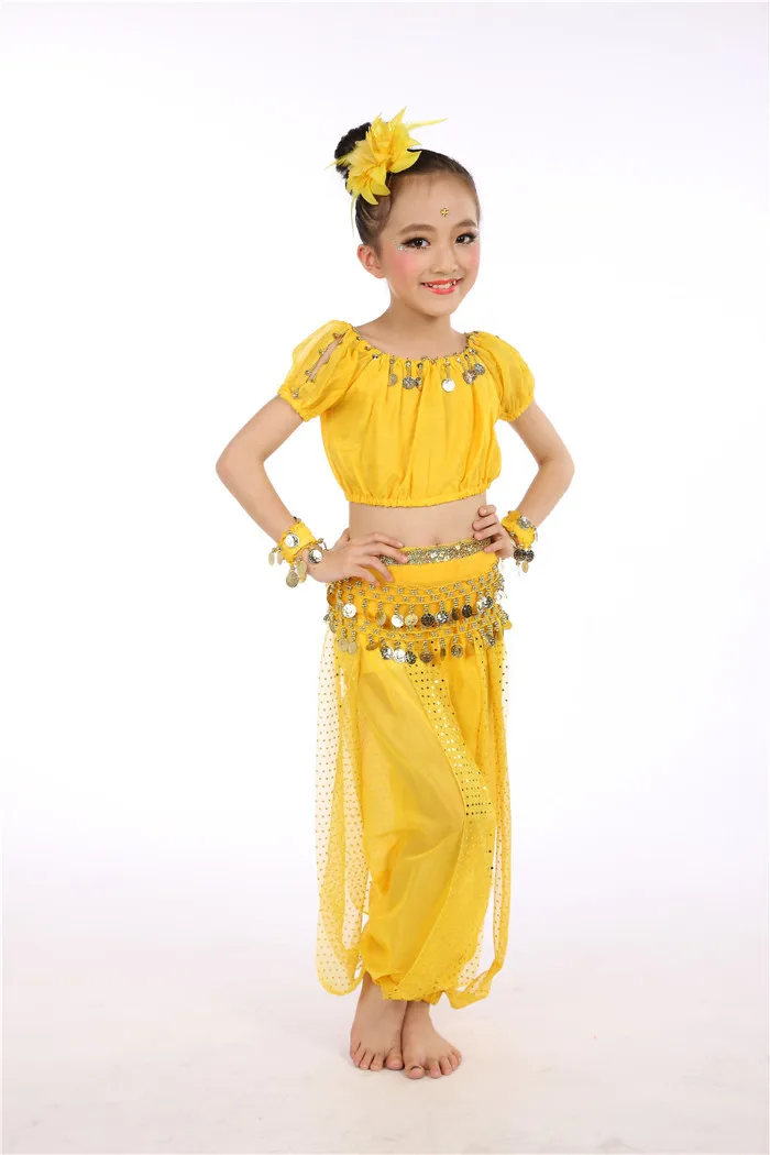 Детский набор костюма для танца живота, детский индийский танцевальный костюм, комплект из 5 предметов, для девочек, для танца живота, индийская одежда для танца живота