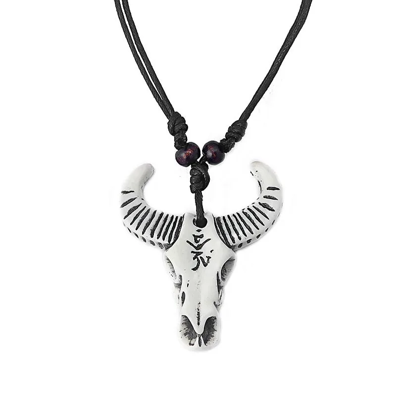 1 шт., ожерелье в стиле панк из искусственной кости яка, быка/быка, черепа, резной узор, для йоги, Женское и мужское ювелирное изделие - Окраска металла: style 3