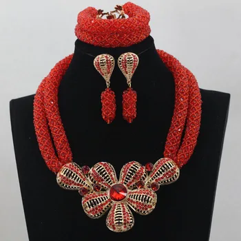 

Amazing Red African Jewelry Sets Fashion Pendant Women Costume Necklace Set for Brides Indian Jewelry Accessory Free Ship WD196