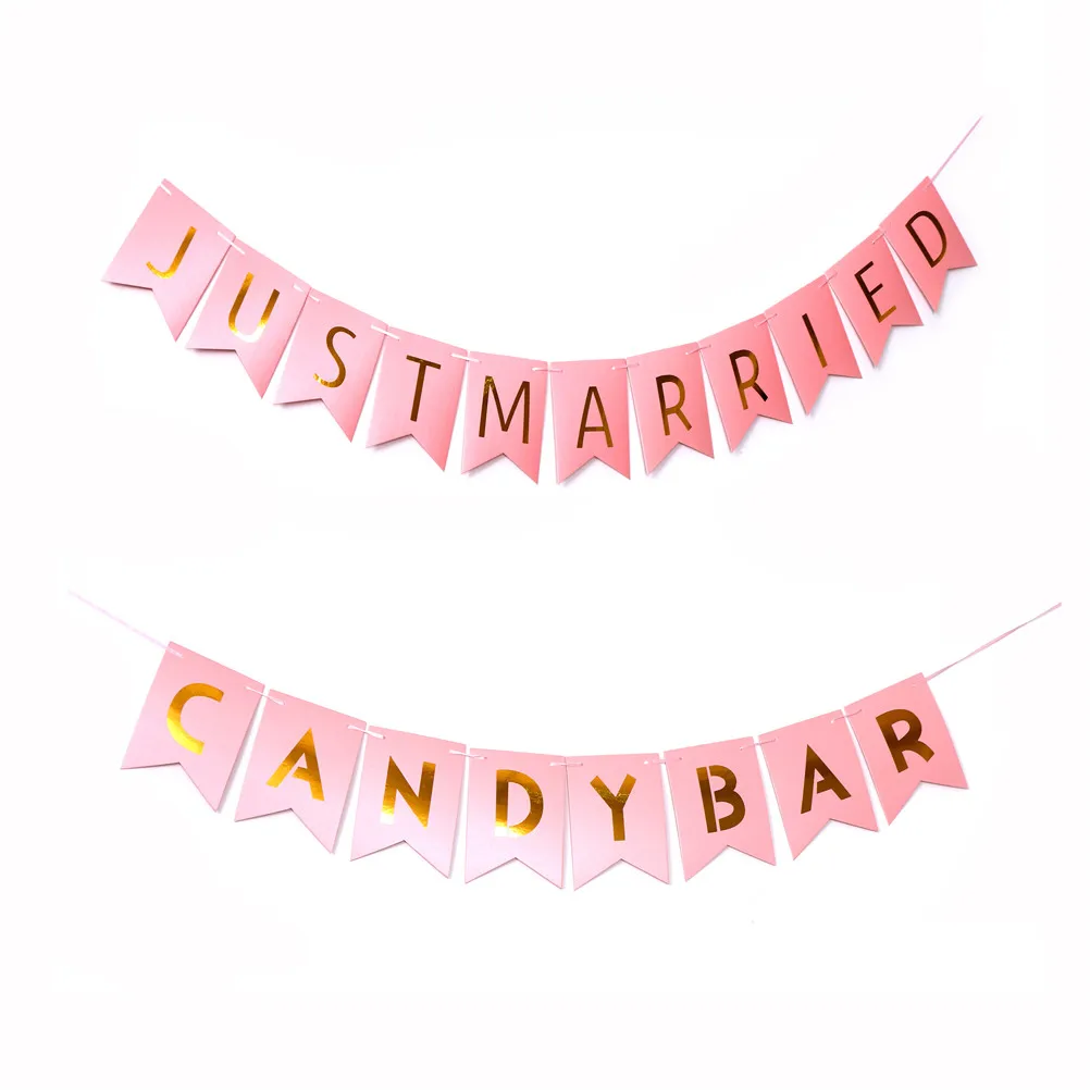 

Candy Bar Just Married Kraft Paper Cardboard Bunting Banner Garland Vintage Wedding Decor Sign Baby Shower Birthday Party Buffet
