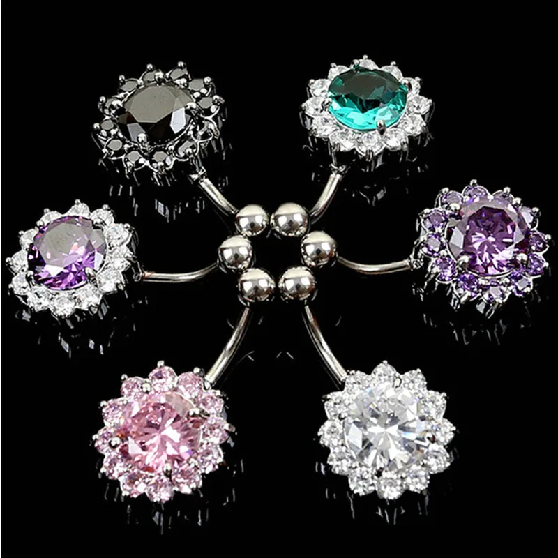 

1PC Fashion Women Round Crystal Flower Body Piercing Jewelry Rhinestone Belly Button Rings Bars Barbells Body Piercing Navel