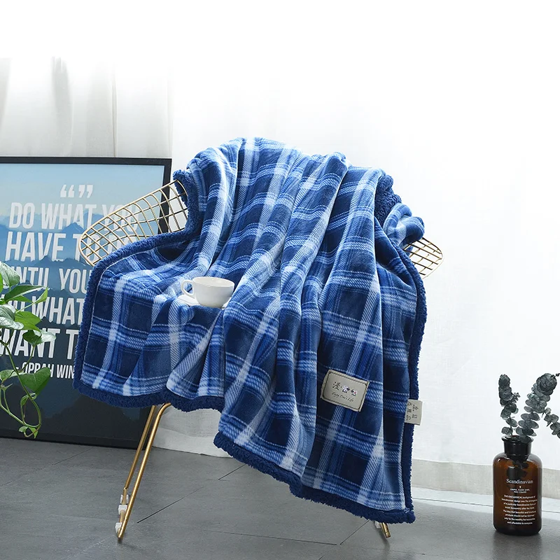 

Modern Blue Plaid Pattern Warm Flannel Blanket Coral Plaid For Sofa Air Throw Travel Manta Soft Blanket For Beds Throws Fleece
