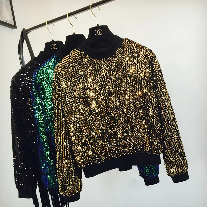 

Fashion autumn sequins hoodies loose basic sweatshirt women Pullovers