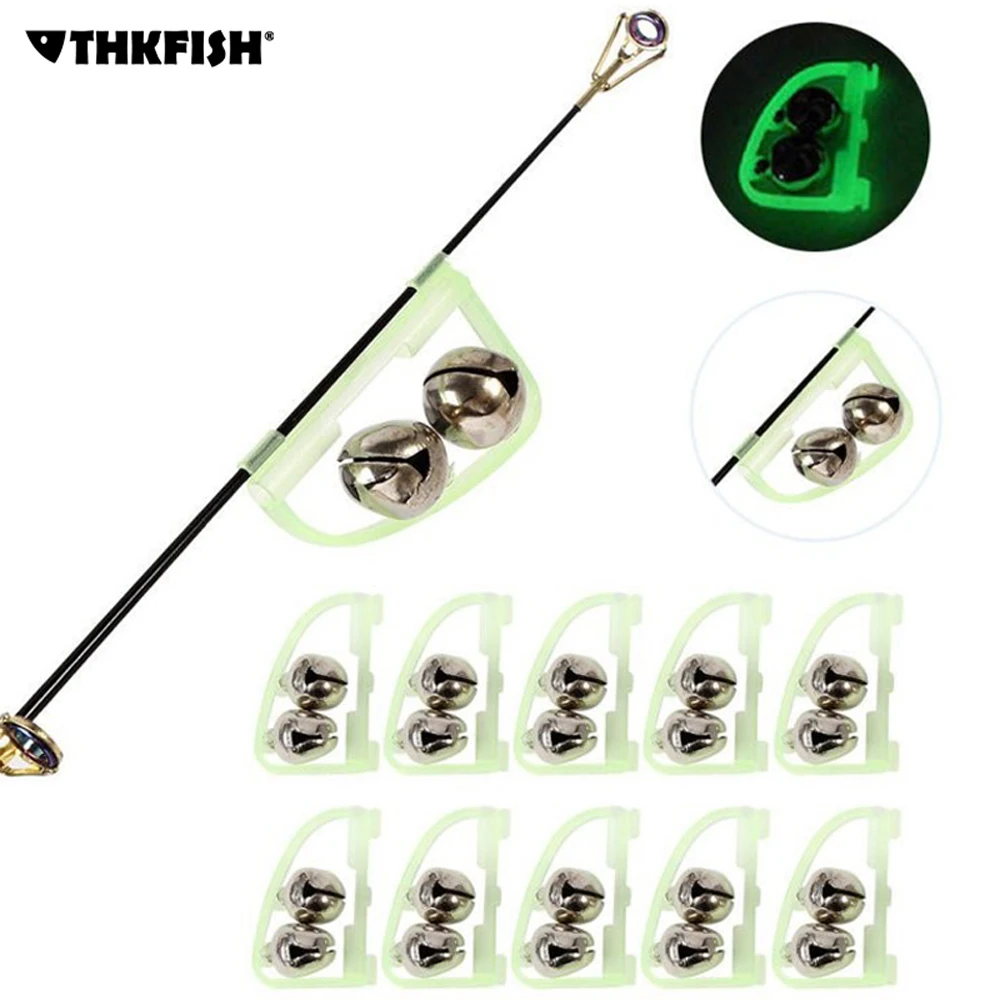 

10Pcs/Lot Luminous Sea Fishing Feeder Fishing Bell Twin Rod Tip Glow Fish Bell Alarm Fishing Tackle