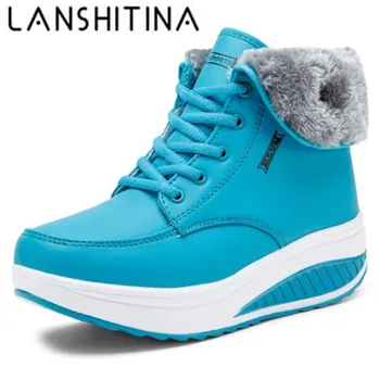 

Women Boots 2019 Winter Swing Shoes Warm Snow Fur Ankle Boots For Women Wedge Heel Boots Platform Sneakers Cotton Casual Shoes