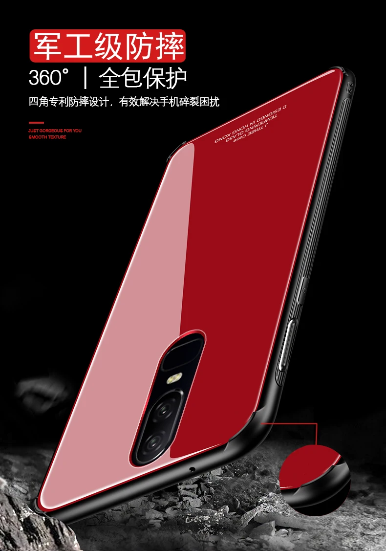 Tempered Glass Case for oneplus 6 oneplus6 1+6 Hybrid Hard PC Soft TPU Mirror Surface Glass Back Cover for one plus 6 Case
