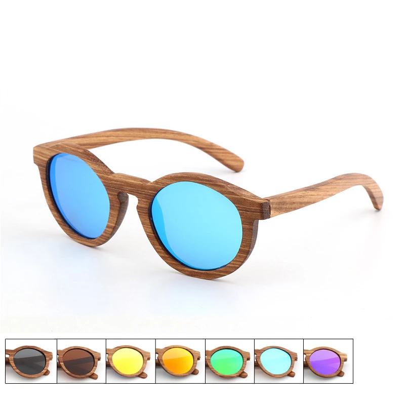 

BerWer деревянные поляризованные солнцезащитные очки ручной работы женские круглые винтажные защитные очки UV400 Мужские деревянные очки с зеброй