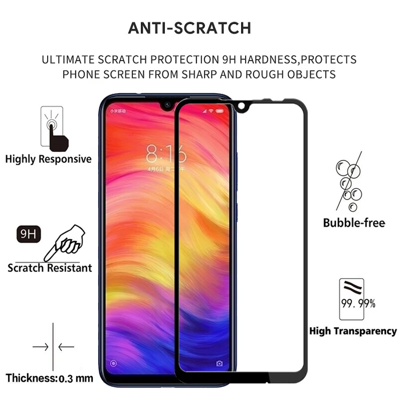 2 шт полная клеевая Защита экрана для Xiaomi Redmi Note 7 закаленное стекло полное покрытие для Xiaomi Redmi Note 7 9H 2.5D Премиум пленка