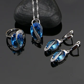 

Silver 925 Jewelry Light Blue Cubic Zirconia White CZ Beads Jewelry Sets Weeding Earrings/Pendant/Necklace/Ring