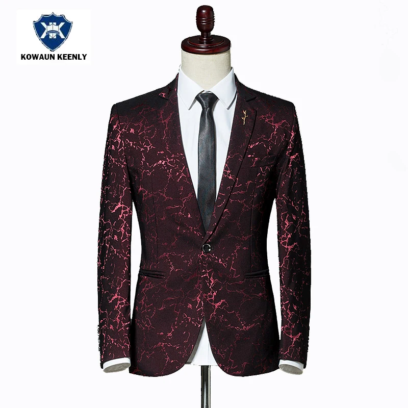 Stylish Men Printed Blazer Masculina Slim Fit 2017 Wind Red Wedding