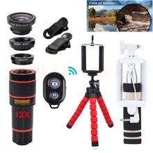 12в1 комплект объективов для камеры телефона 12X телефото зум Lentes Широкоугольный макро объектив "рыбий глаз" для сотового телефона iPhone 7 хомуты для штатива
