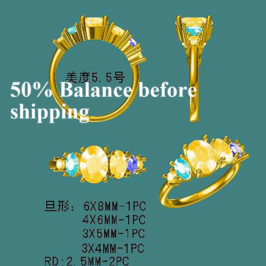 

Kuololit Customize Solid Gold Ring natural Sapphire topaz aquamarine Moissanite 10K Gold Jewelry