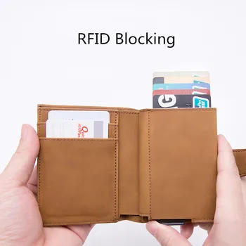 

2019 New Business Credit Card Holder Wallet Unisex Metal Blocking RFID Wallet ID Card Case Fashion PU Leather Travel Purse