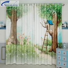 Senisaihon 3D Blackout font b Curtains b font Cartoon Tree Forest Rabbit Pattern Thickened Fabric Children
