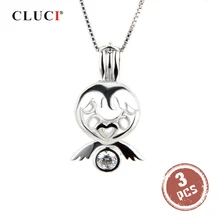 CLUCI 3 шт. Популярные 925 пробы Серебряный Романтический Ангел сердце подвески-клетки циркон для женщин Ангел серебро 925 кулон медальон из жемчуга
