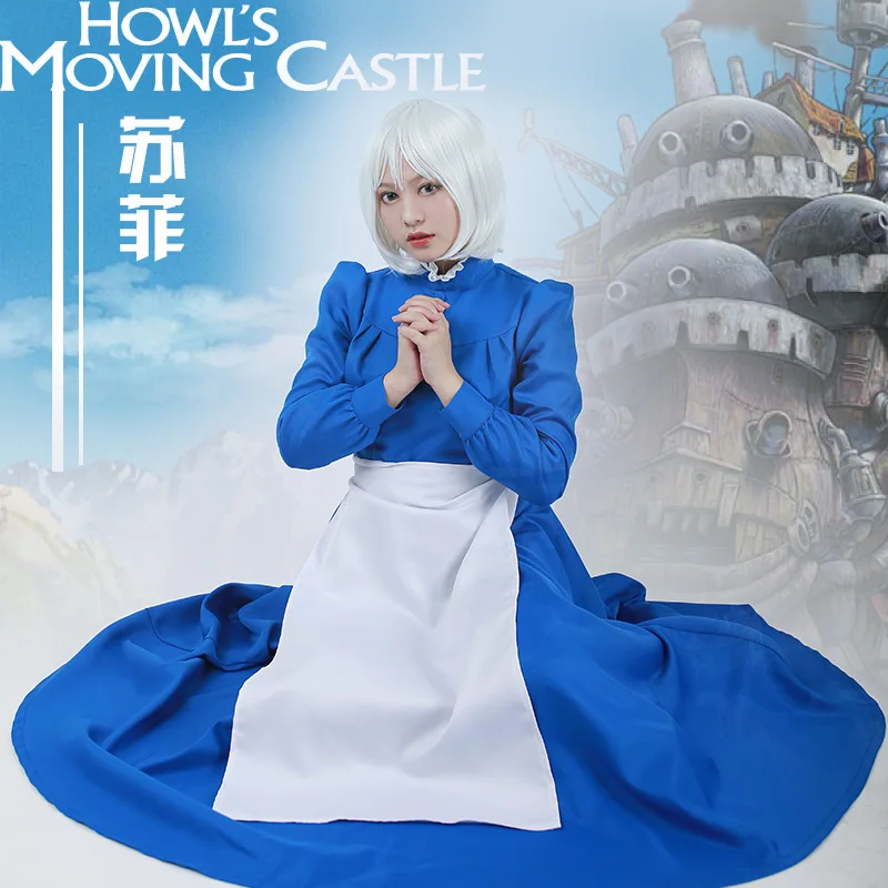 

Sophie Cosplay Costume Women Blue Long Dress Apron Howl's Moving Castle