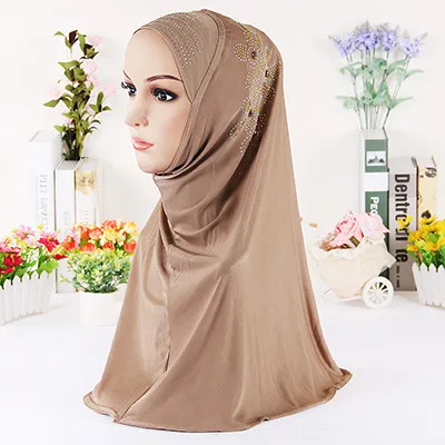 

Can Pick Colors 74cm Muslim Head Cover New Ethnic Style Malaysian Scarf Fashion Simple HeadScarf Hot Drill Long Hijab Wholesale