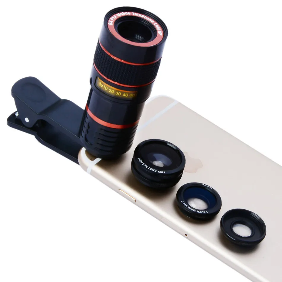 2017 Newest Phone Camera Lentes Kit 8X Zoom Telephoto Lenses Fish Eye